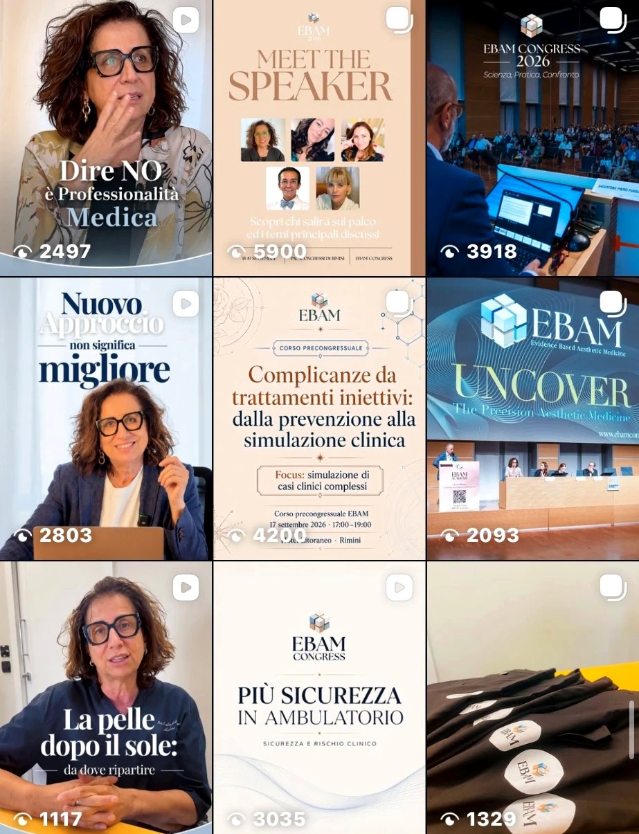 La vetrina Instagram con i contenuti pubblicati e le visualizzazioni reali